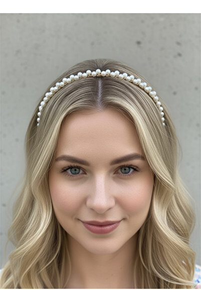 Pelin Aksesuar Beyaz İncili Minimal Zarif Taç