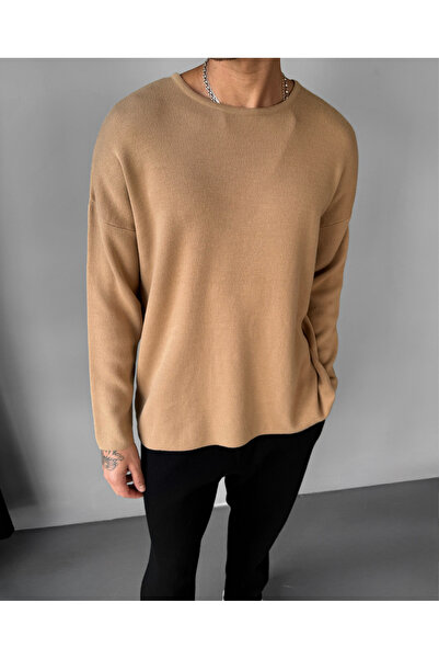 elkumoda Men's Oversized Knitwear Sweater Cotton Wide Crew Neck Loose Knit Ne...