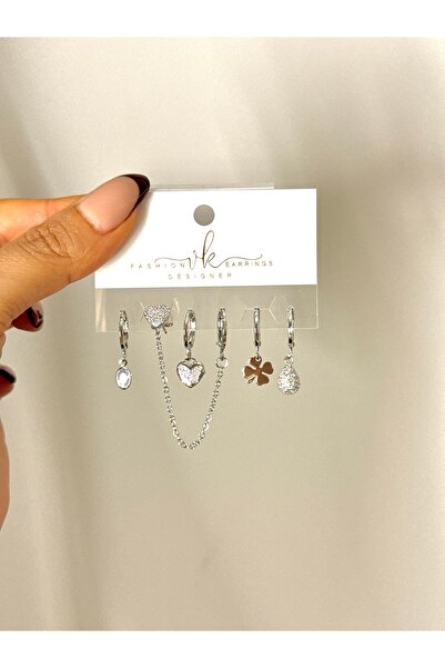 YOUES JEWELRY طقم أقراط نسائية من الفولاذ مكون من 6 قطع لون فضي