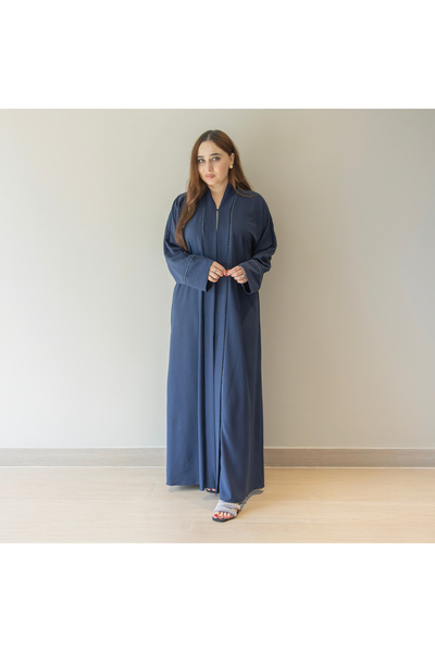 LINELLE عباية زرقاء للنساء - تصميم مفتوح من الأمام بأزرار
