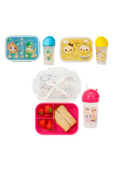 Amigo Cutie de prânz pentru copii 18x13x5cm cu 3 compartimente, tacâmuri și sticlă de 17cm