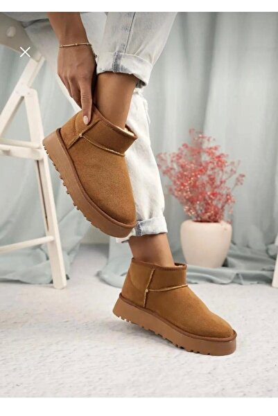 akix Süet Içi Kürklü Kalın Taban Kısa Bilekli Kadın Bot & Bootie