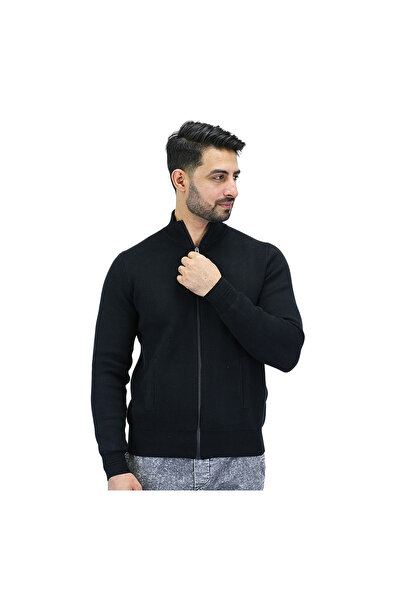 Giordano Men's Texture Stitch Mock Neck Long Sleeve Full Zipper Cardigan