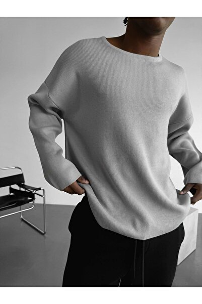 elkumoda Men's Oversized Knitwear Sweater Cotton Wide Crew Neck Loose Knit Ne...