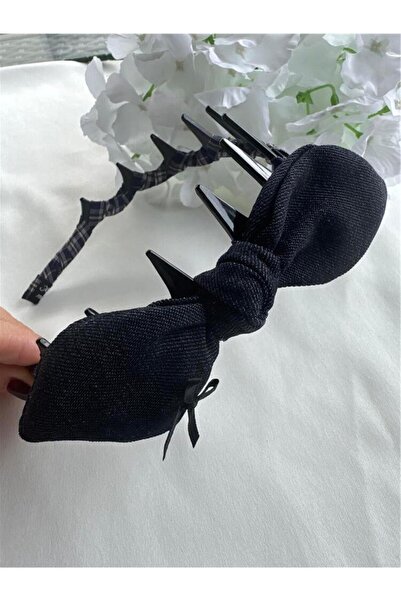 Pelin Aksesuar Siyah Keten Görünümlü Fiyonklu Dişli Taç