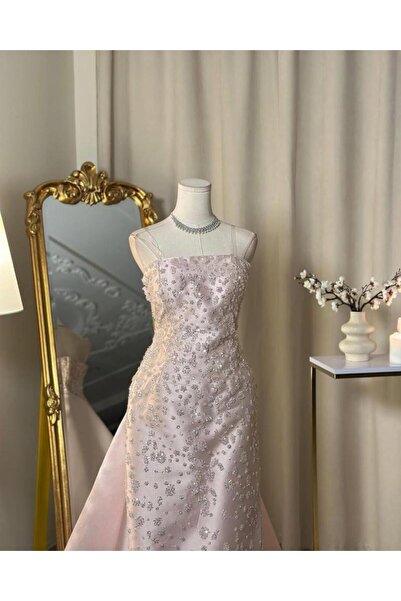 vanus fashion فستان وردي فاتح بتصميم فاخر 5531