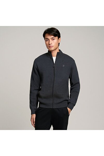 Giordano Men's Full-Zip Mock Neck Textured Knit Cardigan