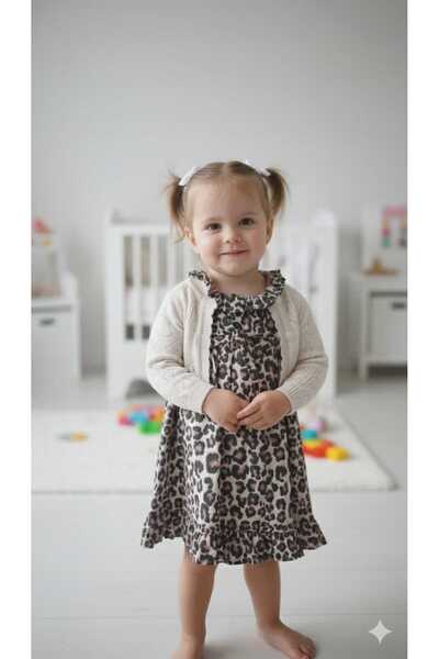 COCOSISS Trikolu Leoparlı Kız Çocuğu Mini Elbise