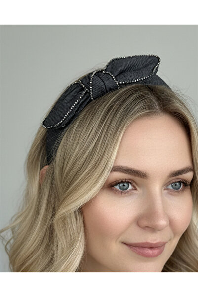 Pelin Aksesuar تاج من القماش المعقود ذو خطوط حجرية بلون مدخن