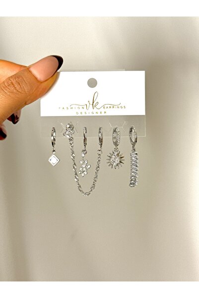 YOUES JEWELRY طقم أقراط نسائية من الفولاذ مكون من 6 قطع لون فضي