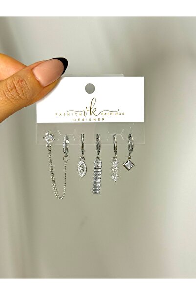 YOUES JEWELRY ÇELİK KADIN 6'LI KÜPE SETİ GÜMÜŞ RENK SİLVER