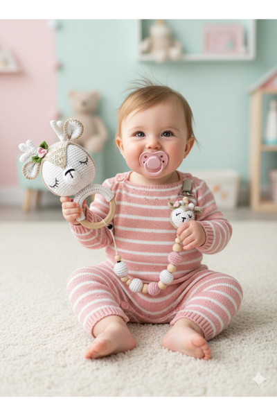 Hubb Amigurumi çıngırak ve emzik askısı takım