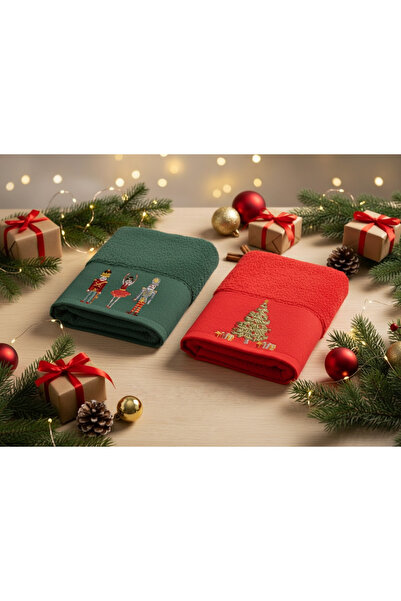 Vintero Home طقم مناشف قطنية 100% بتصميم رأس السنة الجديدة - قطعتان - 50×60 سم