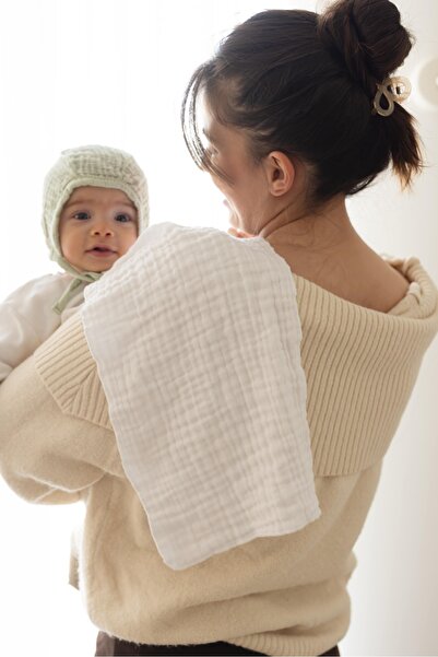 ZEYPBA 4 Katlı Müslin 4’lü Bebek Omuz Örtüsü 25X50CM Bebek Ağız Mendili Beyaz %100 Pamuk