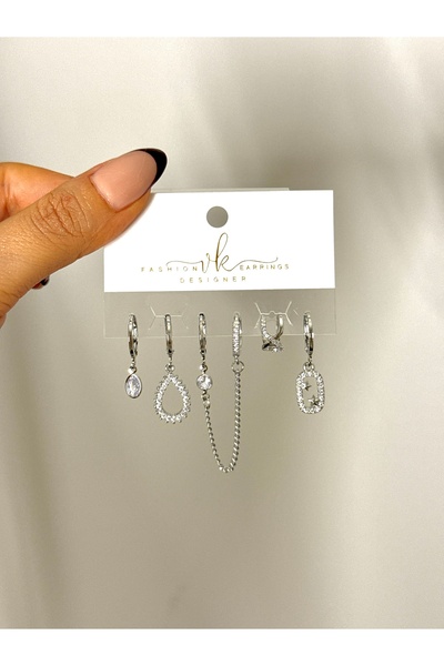 YOUES JEWELRY ÇELİK KADIN 6'LI KÜPE SETİ GÜMÜŞ RENK SİLVER