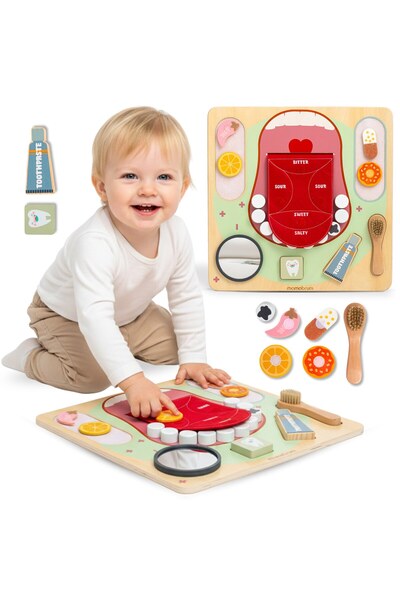 mamabrum Tablă educațională Montessori din lemn pentru micul dentist - periuț...