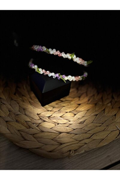 Yeşil Atölye Αξεσουάρ μαλλιών ροζ λιλά με πράσινα φύλλα για νύφη, αρραβώνα, υ...