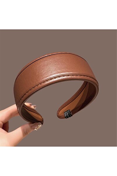 Pelin Aksesuar Taba Rengi Deri Görünümlü Kalın Dolgulu Taç