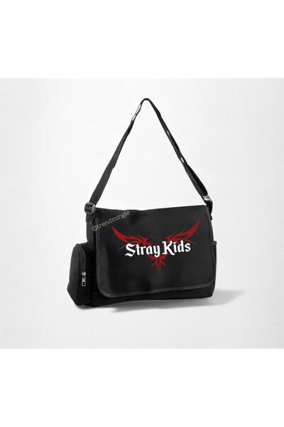 DEEFWEAR Geantă neagră cu logo Stray Kids imprimat, pentru școală, cursuri, ș...