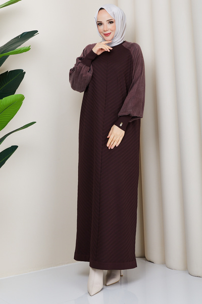 Pamuk Butik Kadın Kolu İpek Kupra Yarım Balıkçı Yaka Merserize Triko Elbise