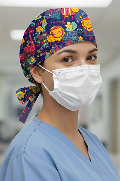 Lion Üniforma Aslan Fil Desenli Cerrahi Bone Unisex – Likralı Doktor Hemşire ...