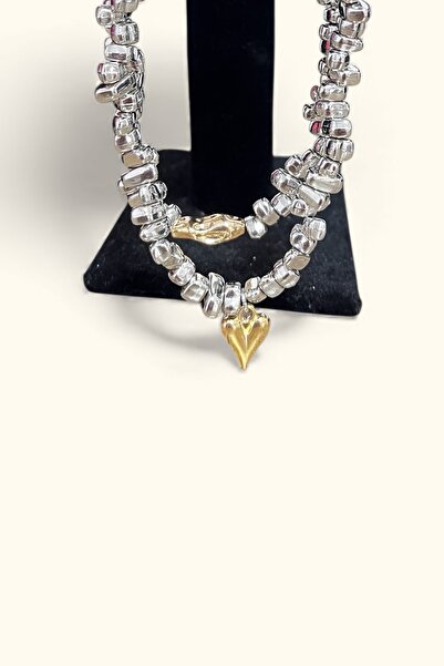 Sevil Gülgün Atelier Silver Color Double Necklace |   Irregular Shape Connect...