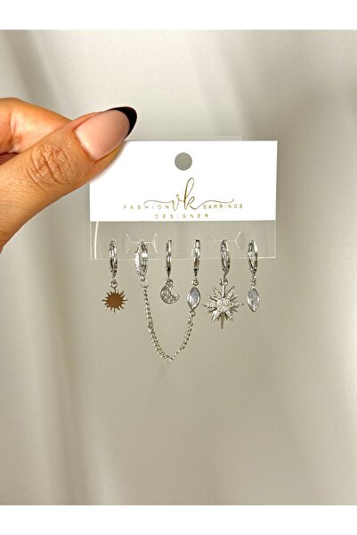 YOUES JEWELRY ÇELİK KADIN 6'LI KÜPE SETİ GÜMÜŞ RENK SİLVER