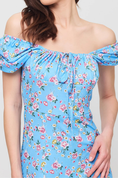 arvensolin Floral Patterned Slit Beige Dress