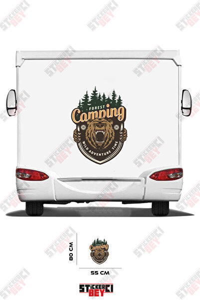 STİCKERCI BEY ملصق كارافان بتصميم دب مع كتابة 'فوريست كامبينج'