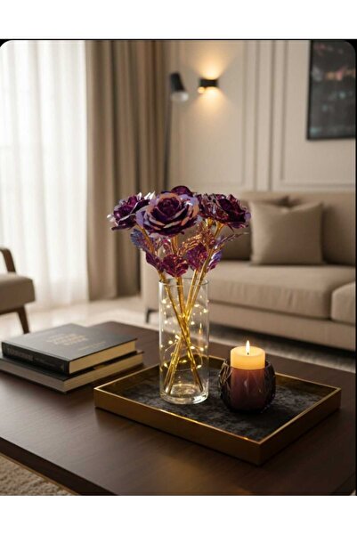 ENRUFLORA 5 Adet Mor Sonsuzluk Gülü Hologramlı Rengarenk Ev Vazo Dekor Sevgil...