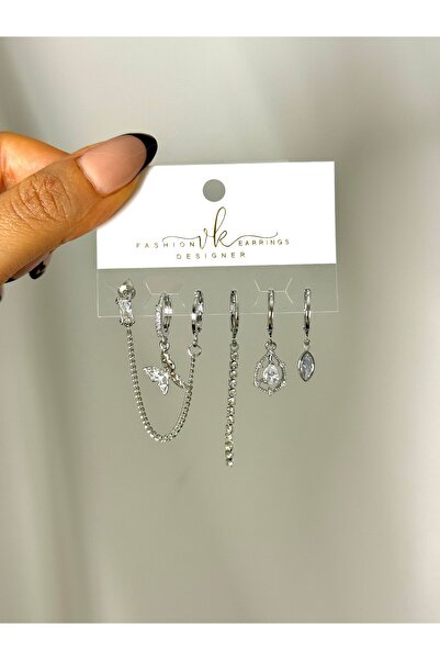 YOUES JEWELRY طقم أقراط نسائية من الفولاذ مكون من 6 قطع لون فضي