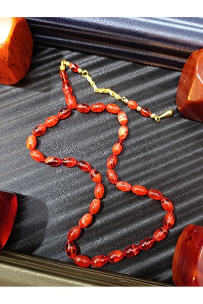 Anemore Collection سبحة من العنبر الناري مع خرز ماربل أحمر