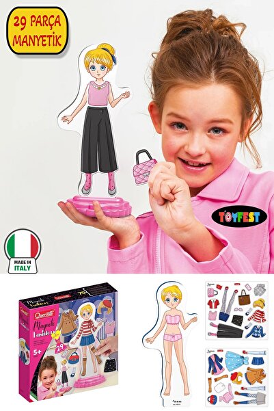 TOYFEST Quercetti Manyetik Moda Bebeği Anna 29 Parça Modern Giydirme Seti Ser...