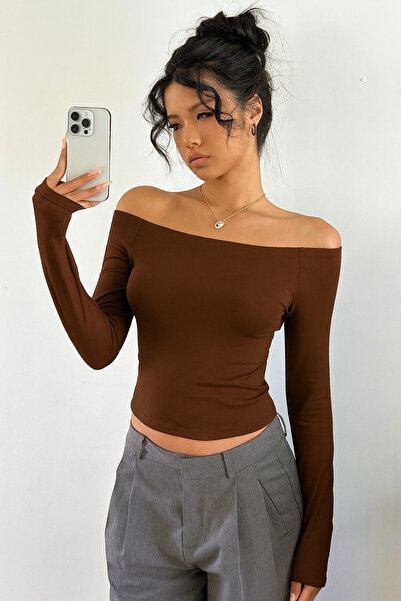 ÖZ PAMUK Bluză simplă cu decolteu bărcuță și detaliu asimetric la umăr pentru...