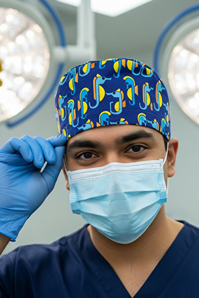 Lion Üniforma Deniz Atı Desenli Cerrahi Bone Unisex – Likralı Doktor Hemşire ...