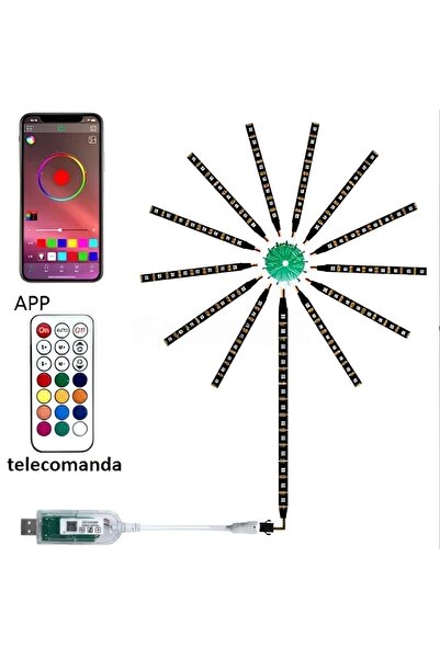 Fireworks Set de lumini LED RGB de tip artificii, controlate prin aplicație pe telefon sau telecomandă