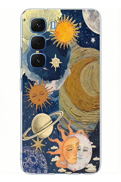 TechTree حافظة سيليكون مطبوع متوافقة مع Infinix Hot 60-60i بتصميم الكون الشمس...