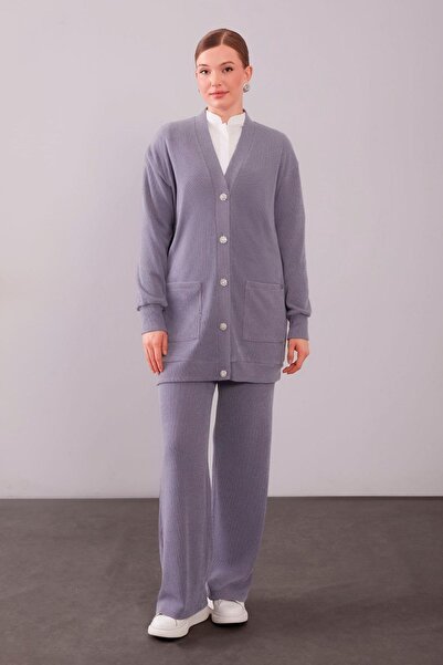 Levidor Gray Patterned Cardigan Knitwear Set