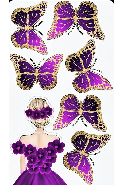 BENİMSER REKLAM Purple Butterfly and Dress Figure Sticker Set – 22X30 cm – Sh...