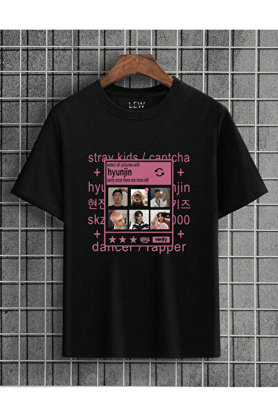 lovver تي شيرت Stray Kids مصمم من القطن Hyunjin مطبوع مطبوع عليه قطن فاخر يسم...