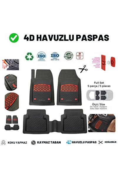 Gülardata Volkswagen Golf 6 2011 4 Cm Derin Havuzlu 5 Parça 3D Oto Paspas- Si...