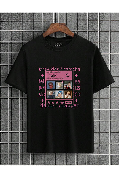 lovver تي شيرت Stray Kids مصمم من القطن بطباعة مميزة من فيليكس مطبوع يسمح بال...