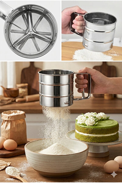 BEYZANA Metal Lux Stainless Steel Practical Flour Sieve Pastry Supplies, Stainless Steel Flour and Sugar Sieve