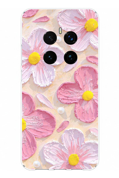 TechTree حافظة سيليكون متوافقة مع هاتف Honor Magic 7 PRO، زهور بيضاء وردية، أ...