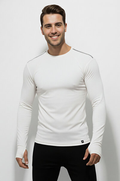 Scorp CoreX Erkek Termal İçlik Üst Futbol İçliği Uzun Kollu Koşu Tişörtü Beyaz