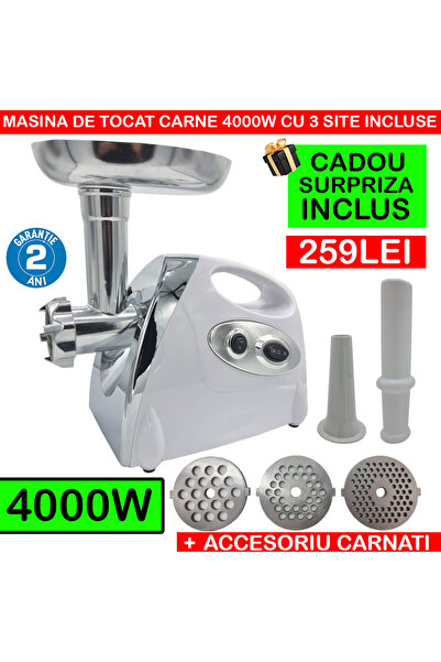 Campion Mașină electrică de tocat carne 4000 W, 3 plăci + cadou accesoriu câr...