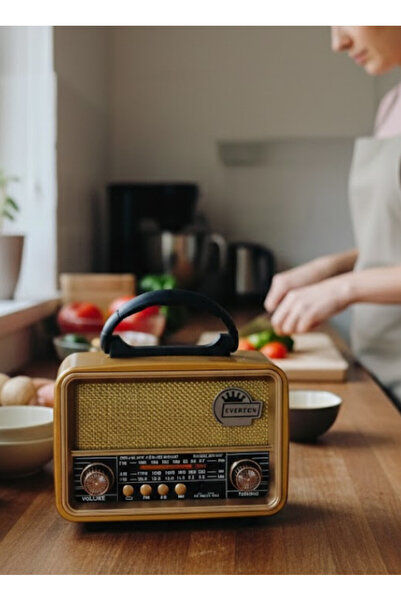 abnturk 18 x 15 Ebat Nostaljik Etro Altın Sarısı Radyo Siyah Taşıma Kolu Taşı...
