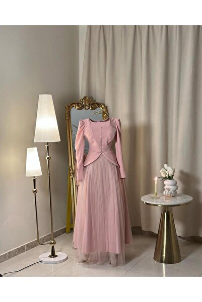 vanus fashion 5855 -فستان وردي ناعم بتصميم أنثوي