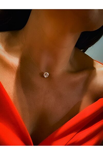 by Natalie Zircon Stone Transparent Misinali Hayale Necklace with Steel Coati...