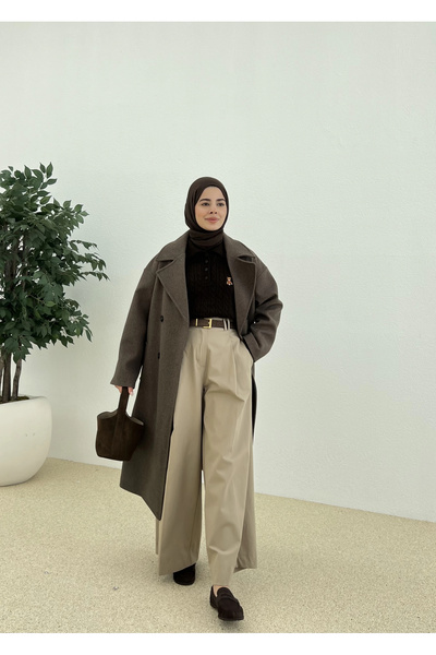 MODA AKSA 0190 ZR MUADİLİ OVERSİZE ASTARLI KABAN kahve